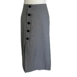 Anthropologie Mare Mare Asymmetrical Button Skirt Houndstooth Black White Large